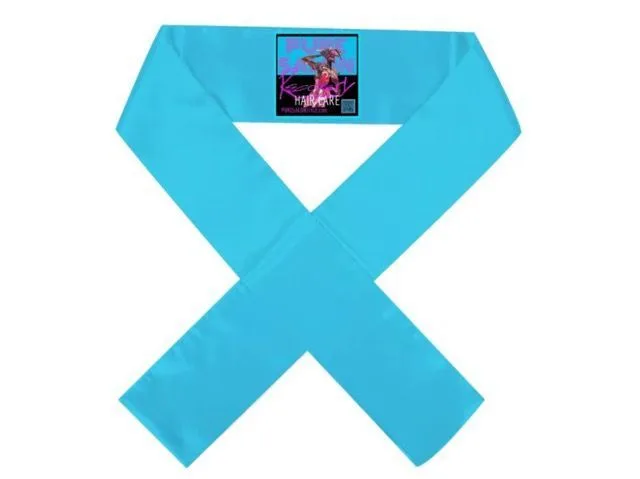 Bright Blue Satin Hair Scarf Folded with Product Tag Displayed