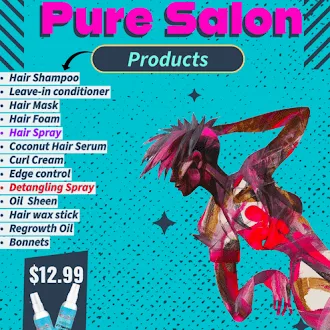 Colorful Abstract Figure and Hair Products List for a Hair Salon