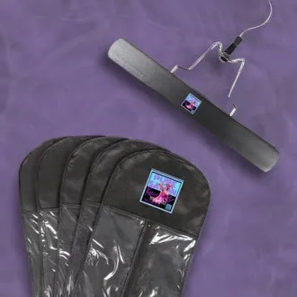 Black Hair Extensions Hanger Set on Purple Background